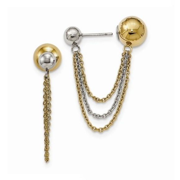 New Two Tone Chain Drop Earrings Triple Chain Earrings Drop & Dangle Earrings - Picture 1 of 6